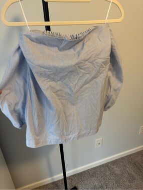 MLM Light Blue Pinstripe Off-Shoulder Blouse